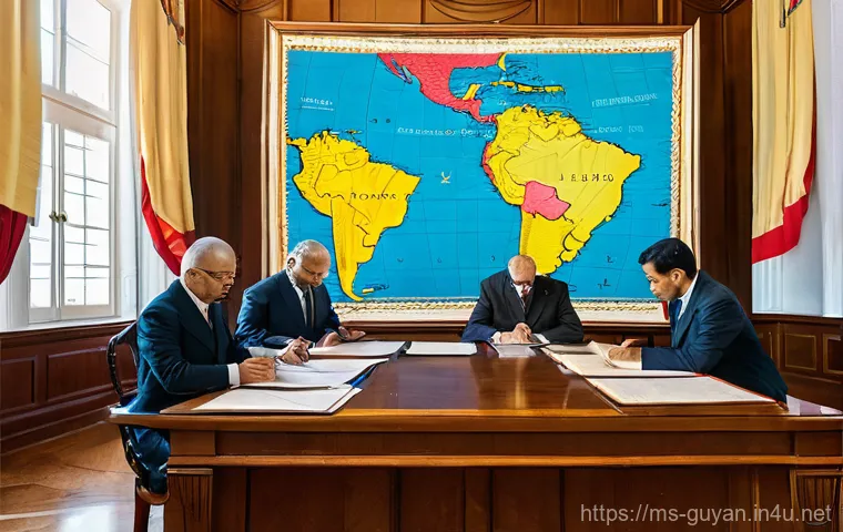 가이아나와 베네수엘라 국경 분쟁 - **Image Prompt 1: The Lure of Black Gold**
    "A visually striking composition portraying the econo...