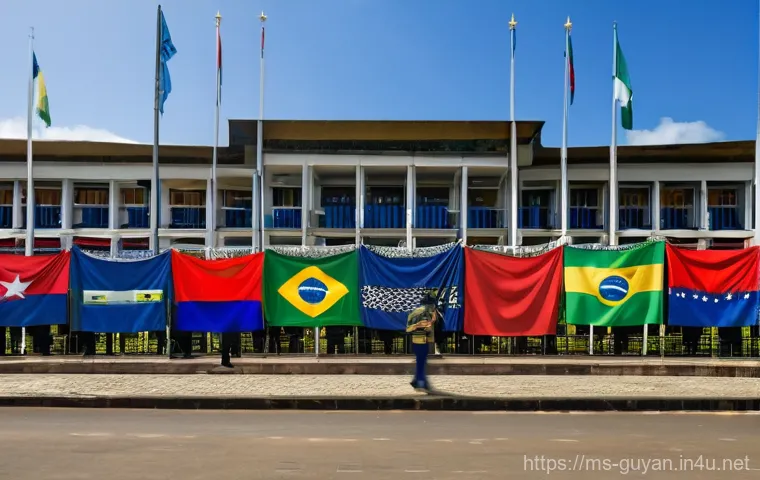 가이아나와 베네수엘라 국경 분쟁 - **Image Prompt 2: Echoes of History – The Enduring Border Dispute**
    "A sophisticated, layered im...